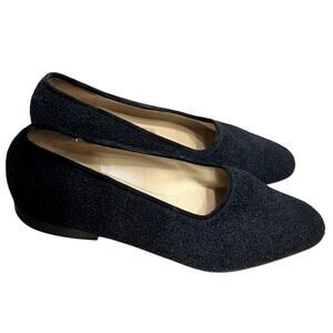 Women's Salvatore Ferragamo Black Tweed Flat Loafers Size 10 Preppy Old Money
